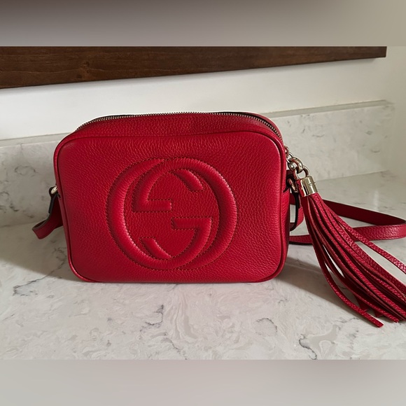 Gucci Handbags - Gucci Calfskin Red Small Soho Disco Pebbled Leather Crossbody